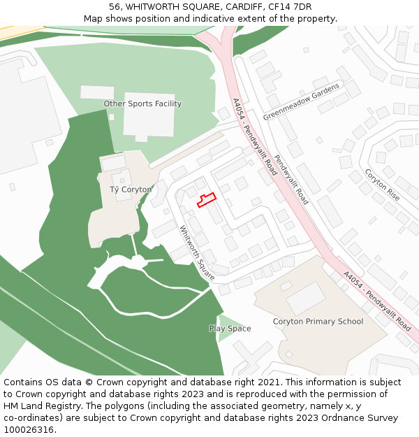 56, WHITWORTH SQUARE, CARDIFF, CF14 7DR: Location map and indicative extent of plot