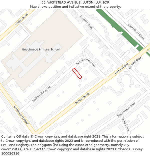 56, WICKSTEAD AVENUE, LUTON, LU4 9DP: Location map and indicative extent of plot