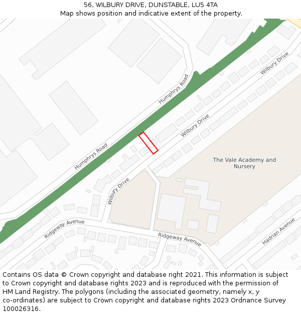 56, WILBURY DRIVE, DUNSTABLE, LU5 4TA: Location map and indicative extent of plot