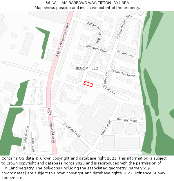 56, WILLIAM BARROWS WAY, TIPTON, DY4 9EA: Location map and indicative extent of plot