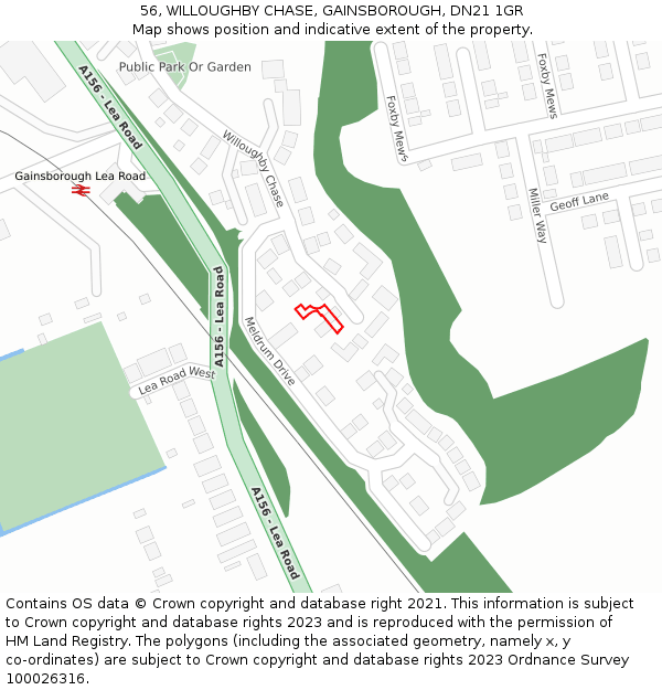 56, WILLOUGHBY CHASE, GAINSBOROUGH, DN21 1GR: Location map and indicative extent of plot