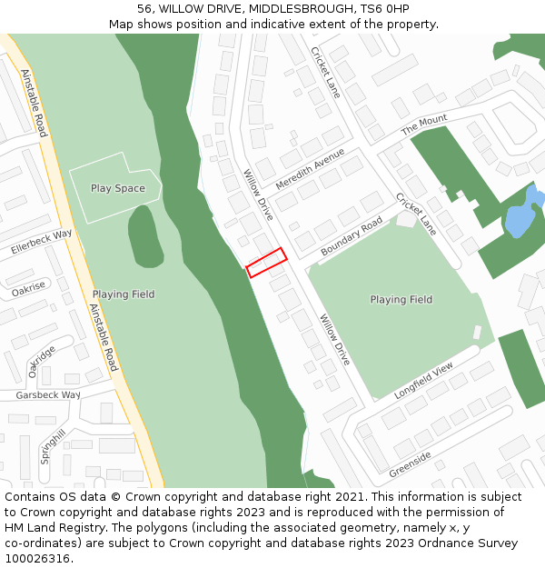 56, WILLOW DRIVE, MIDDLESBROUGH, TS6 0HP: Location map and indicative extent of plot