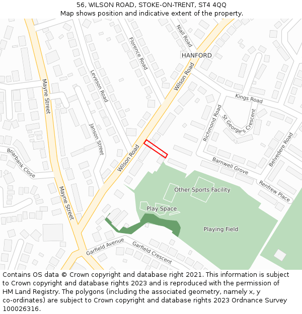 56, WILSON ROAD, STOKE-ON-TRENT, ST4 4QQ: Location map and indicative extent of plot