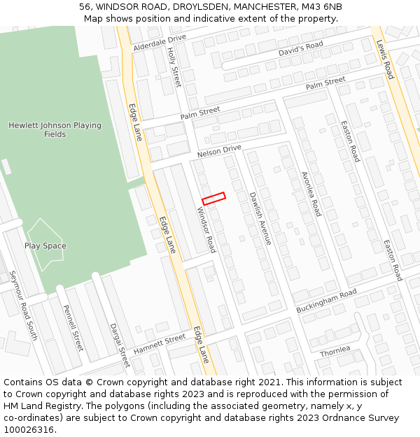 56, WINDSOR ROAD, DROYLSDEN, MANCHESTER, M43 6NB: Location map and indicative extent of plot
