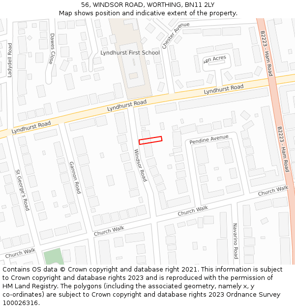 56, WINDSOR ROAD, WORTHING, BN11 2LY: Location map and indicative extent of plot
