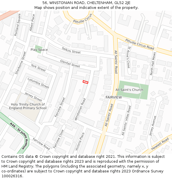 56, WINSTONIAN ROAD, CHELTENHAM, GL52 2JE: Location map and indicative extent of plot