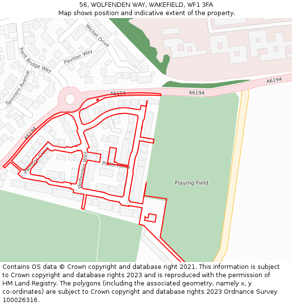 56, WOLFENDEN WAY, WAKEFIELD, WF1 3FA: Location map and indicative extent of plot