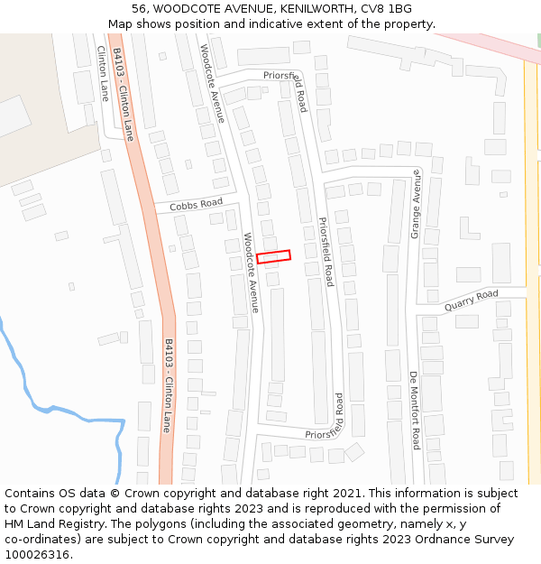 56, WOODCOTE AVENUE, KENILWORTH, CV8 1BG: Location map and indicative extent of plot