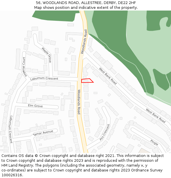 56, WOODLANDS ROAD, ALLESTREE, DERBY, DE22 2HF: Location map and indicative extent of plot