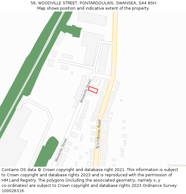 56, WOODVILLE STREET, PONTARDDULAIS, SWANSEA, SA4 8SH: Location map and indicative extent of plot