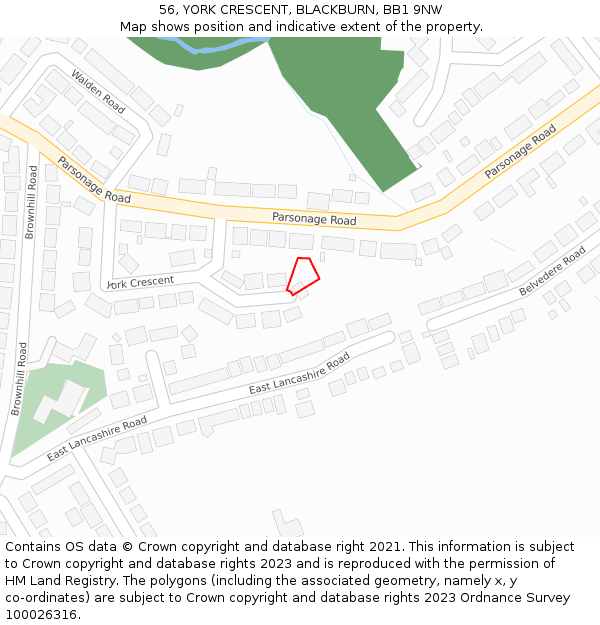 56, YORK CRESCENT, BLACKBURN, BB1 9NW: Location map and indicative extent of plot