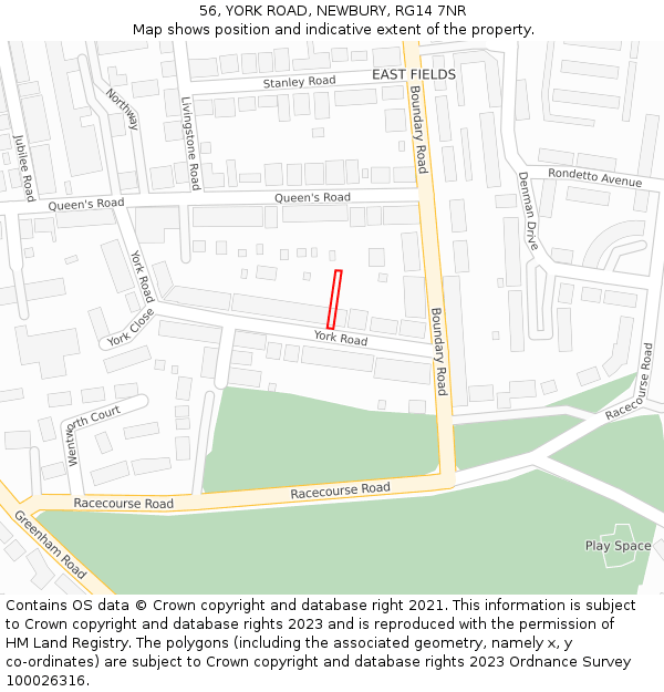 56, YORK ROAD, NEWBURY, RG14 7NR: Location map and indicative extent of plot