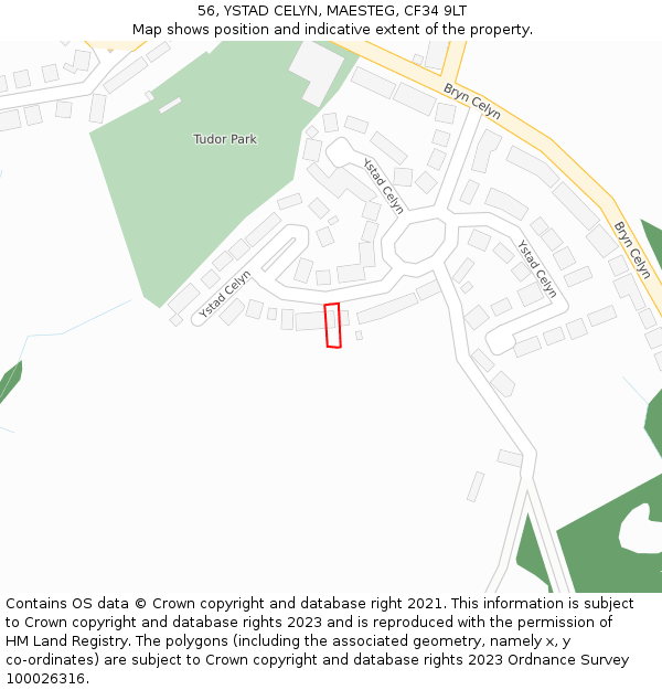 56, YSTAD CELYN, MAESTEG, CF34 9LT: Location map and indicative extent of plot