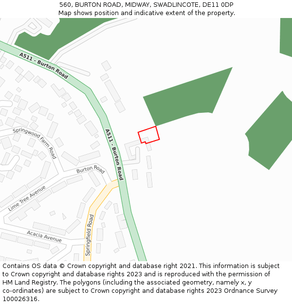 560, BURTON ROAD, MIDWAY, SWADLINCOTE, DE11 0DP: Location map and indicative extent of plot