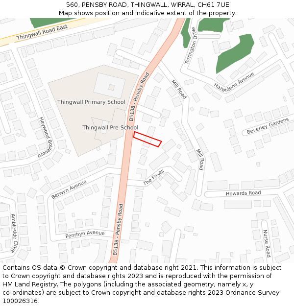 560, PENSBY ROAD, THINGWALL, WIRRAL, CH61 7UE: Location map and indicative extent of plot