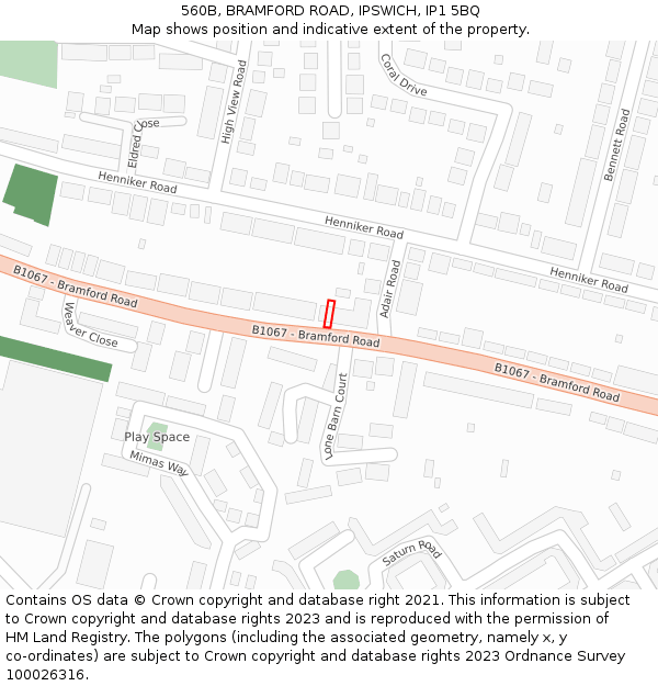 560B, BRAMFORD ROAD, IPSWICH, IP1 5BQ: Location map and indicative extent of plot