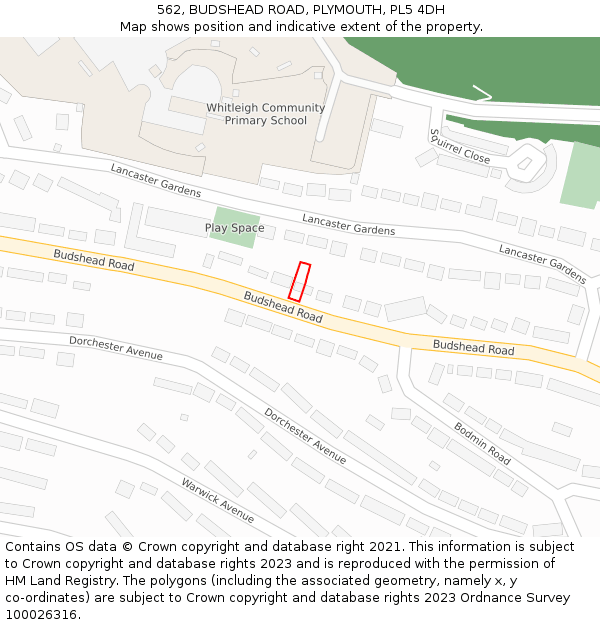 562, BUDSHEAD ROAD, PLYMOUTH, PL5 4DH: Location map and indicative extent of plot