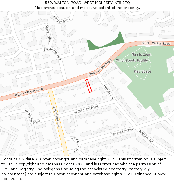 562, WALTON ROAD, WEST MOLESEY, KT8 2EQ: Location map and indicative extent of plot