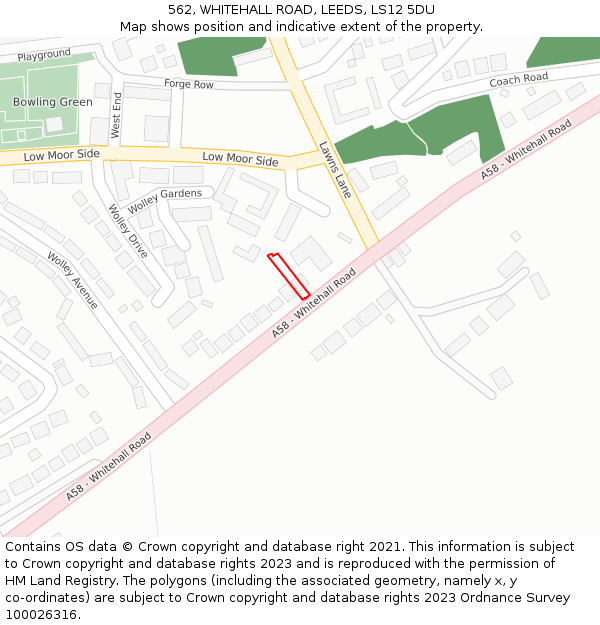 562, WHITEHALL ROAD, LEEDS, LS12 5DU: Location map and indicative extent of plot