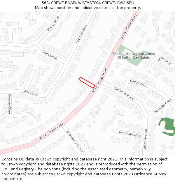 563, CREWE ROAD, WISTASTON, CREWE, CW2 6PU: Location map and indicative extent of plot