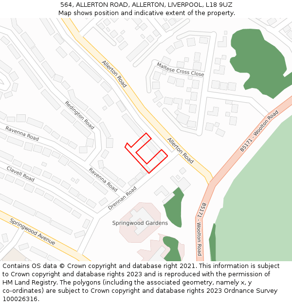 564, ALLERTON ROAD, ALLERTON, LIVERPOOL, L18 9UZ: Location map and indicative extent of plot