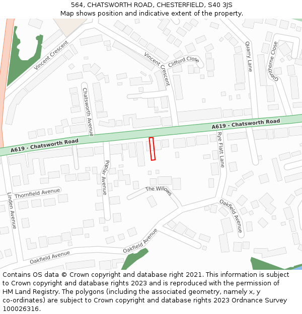 564, CHATSWORTH ROAD, CHESTERFIELD, S40 3JS: Location map and indicative extent of plot