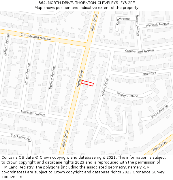 564, NORTH DRIVE, THORNTON-CLEVELEYS, FY5 2PE: Location map and indicative extent of plot