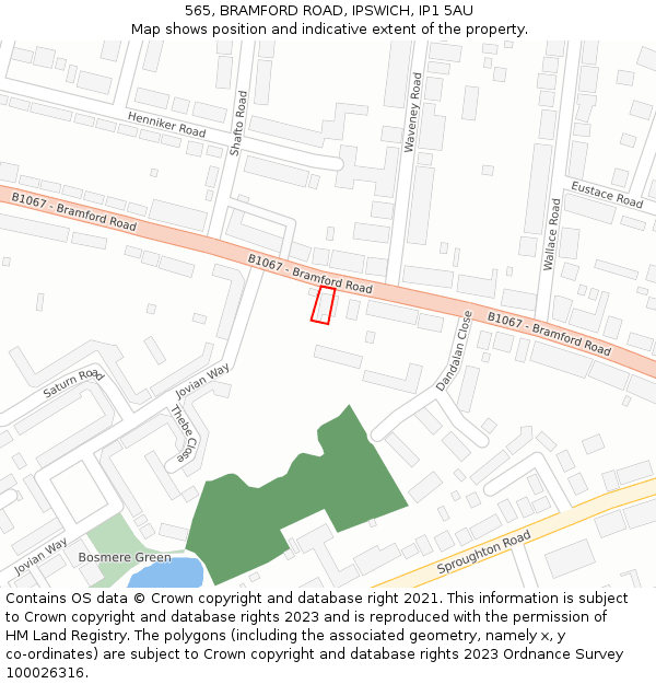 565, BRAMFORD ROAD, IPSWICH, IP1 5AU: Location map and indicative extent of plot