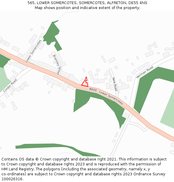 565, LOWER SOMERCOTES, SOMERCOTES, ALFRETON, DE55 4NS: Location map and indicative extent of plot