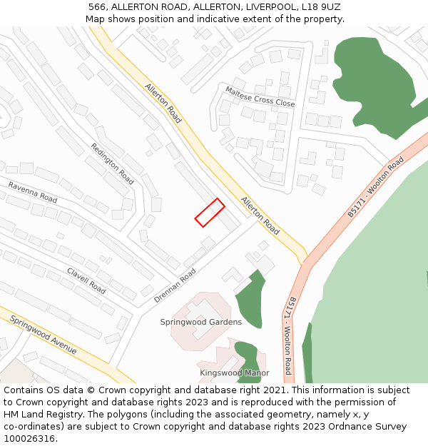 566, ALLERTON ROAD, ALLERTON, LIVERPOOL, L18 9UZ: Location map and indicative extent of plot