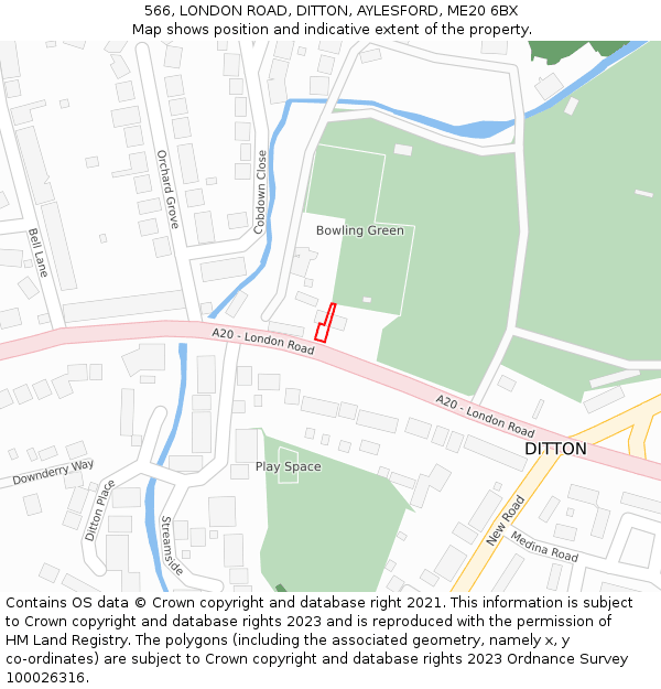 566, LONDON ROAD, DITTON, AYLESFORD, ME20 6BX: Location map and indicative extent of plot