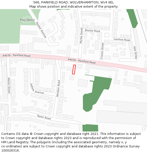 566, PARKFIELD ROAD, WOLVERHAMPTON, WV4 6EL: Location map and indicative extent of plot