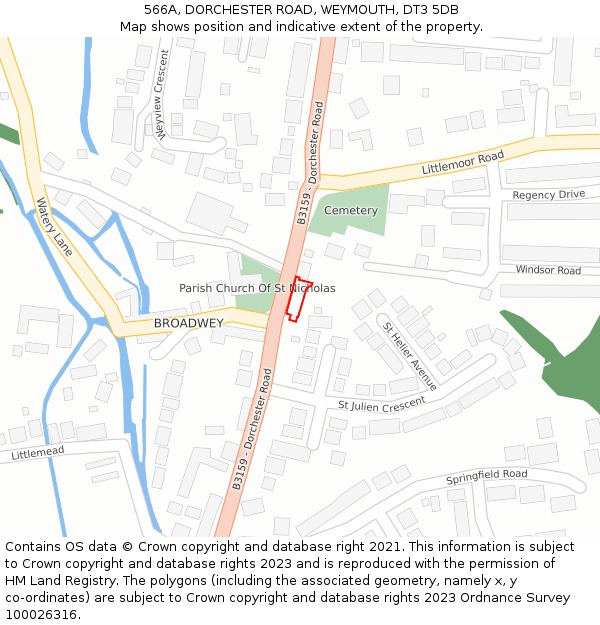 566A, DORCHESTER ROAD, WEYMOUTH, DT3 5DB: Location map and indicative extent of plot