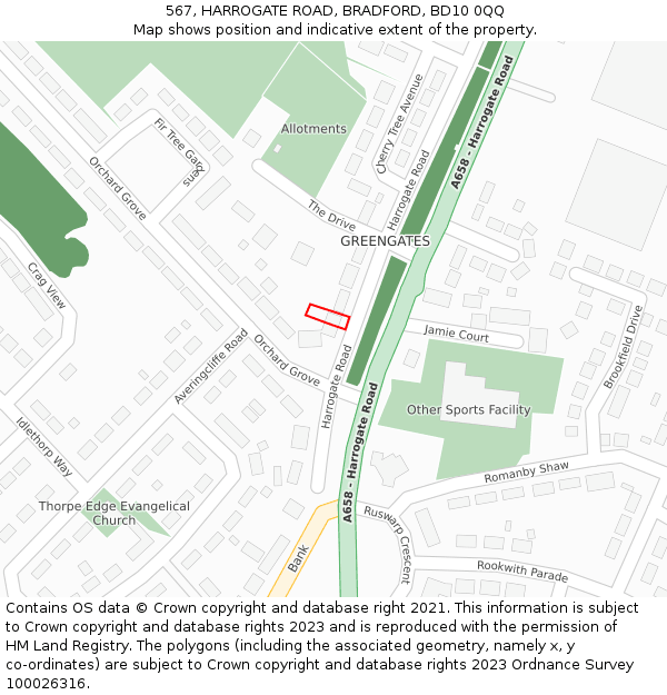 567, HARROGATE ROAD, BRADFORD, BD10 0QQ: Location map and indicative extent of plot