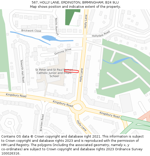 567, HOLLY LANE, ERDINGTON, BIRMINGHAM, B24 9LU: Location map and indicative extent of plot