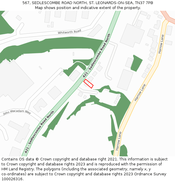 567, SEDLESCOMBE ROAD NORTH, ST. LEONARDS-ON-SEA, TN37 7PB: Location map and indicative extent of plot