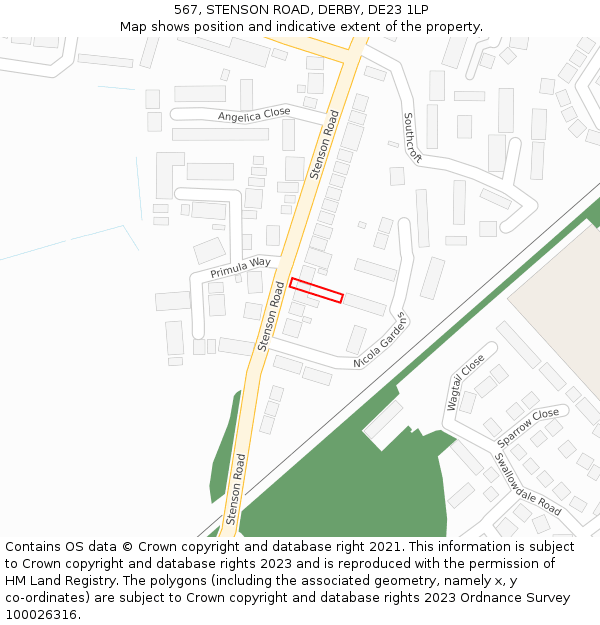 567, STENSON ROAD, DERBY, DE23 1LP: Location map and indicative extent of plot