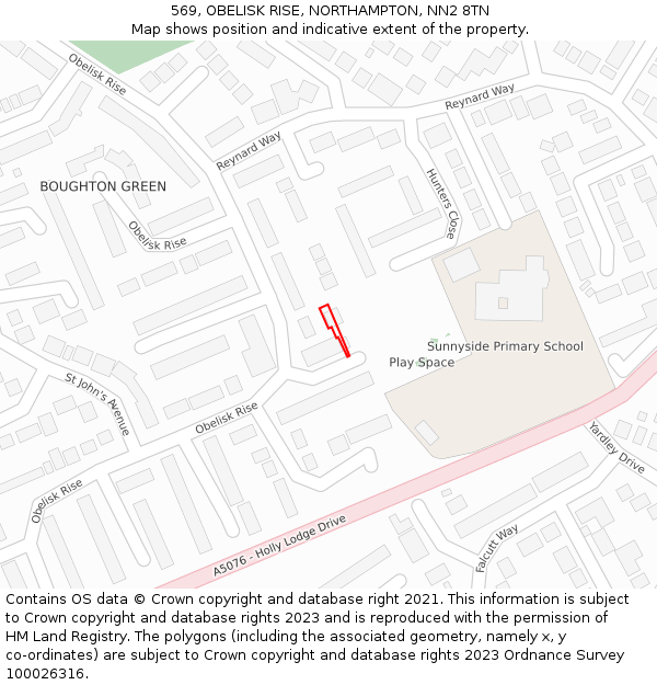 569, OBELISK RISE, NORTHAMPTON, NN2 8TN: Location map and indicative extent of plot