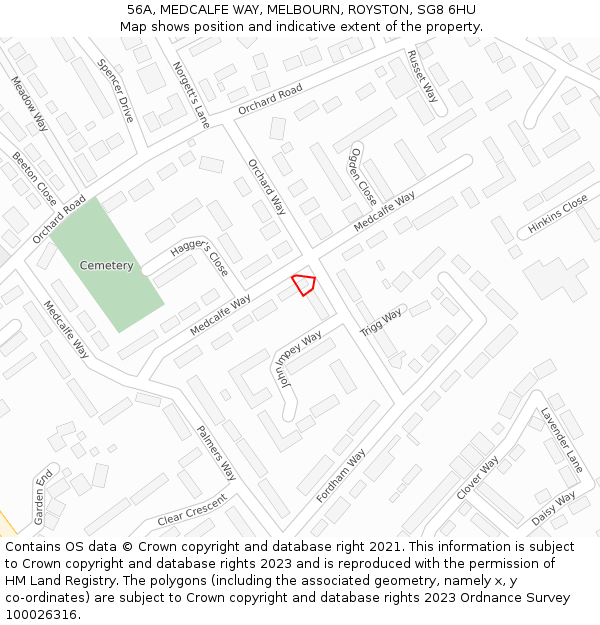 56A, MEDCALFE WAY, MELBOURN, ROYSTON, SG8 6HU: Location map and indicative extent of plot