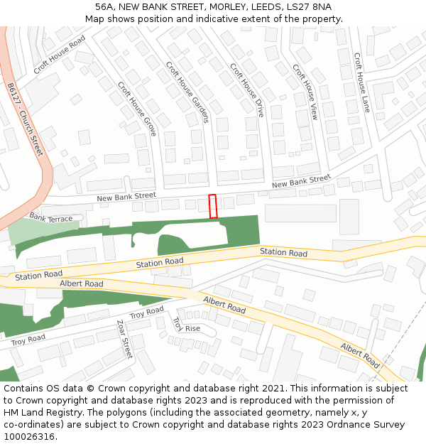 56A, NEW BANK STREET, MORLEY, LEEDS, LS27 8NA: Location map and indicative extent of plot