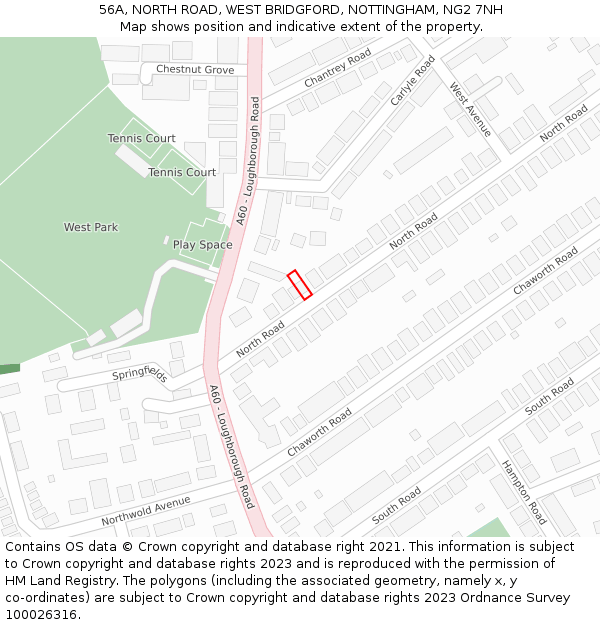 56A, NORTH ROAD, WEST BRIDGFORD, NOTTINGHAM, NG2 7NH: Location map and indicative extent of plot