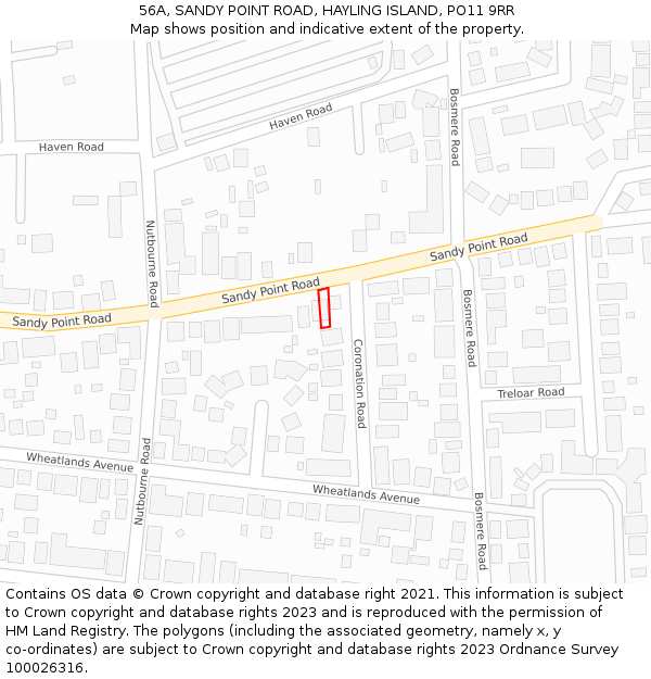 56A, SANDY POINT ROAD, HAYLING ISLAND, PO11 9RR: Location map and indicative extent of plot