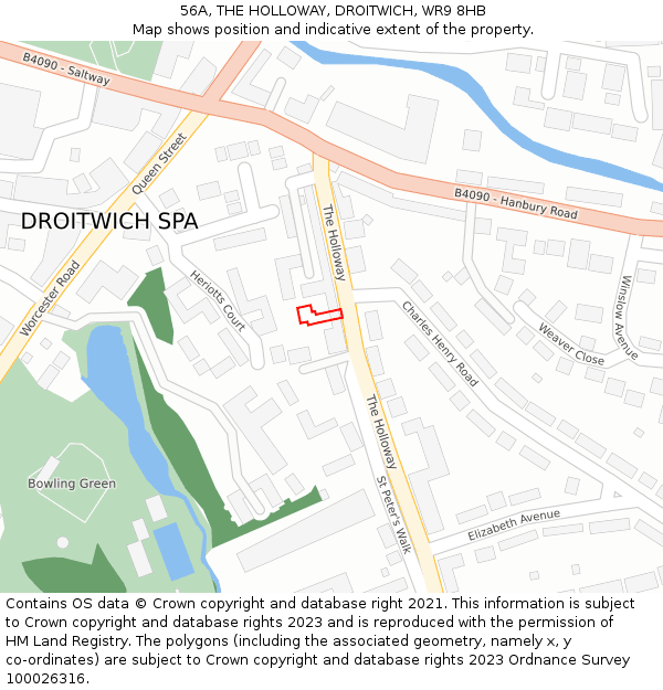 56A, THE HOLLOWAY, DROITWICH, WR9 8HB: Location map and indicative extent of plot