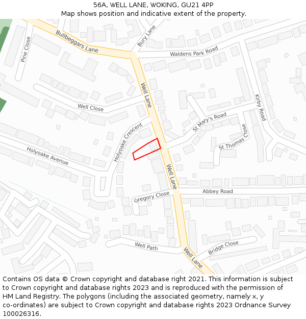 56A, WELL LANE, WOKING, GU21 4PP: Location map and indicative extent of plot