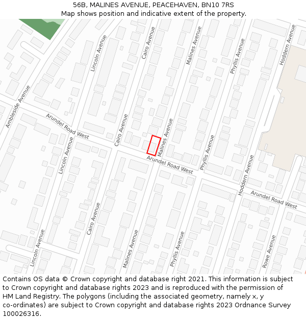 56B, MALINES AVENUE, PEACEHAVEN, BN10 7RS: Location map and indicative extent of plot