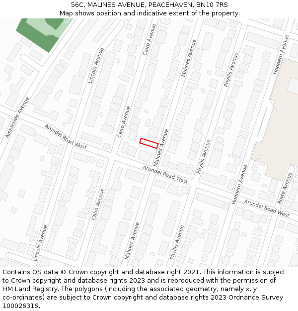 56C, MALINES AVENUE, PEACEHAVEN, BN10 7RS: Location map and indicative extent of plot