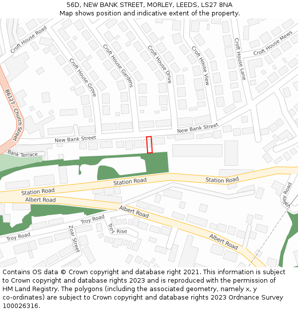 56D, NEW BANK STREET, MORLEY, LEEDS, LS27 8NA: Location map and indicative extent of plot