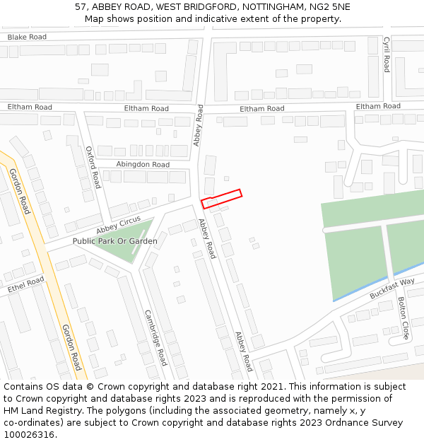 57, ABBEY ROAD, WEST BRIDGFORD, NOTTINGHAM, NG2 5NE: Location map and indicative extent of plot