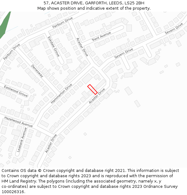 57, ACASTER DRIVE, GARFORTH, LEEDS, LS25 2BH: Location map and indicative extent of plot