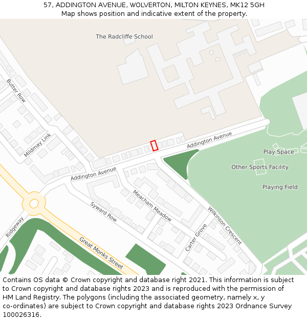 57, ADDINGTON AVENUE, WOLVERTON, MILTON KEYNES, MK12 5GH: Location map and indicative extent of plot